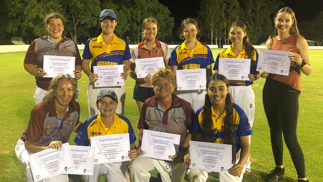 The Team of the Tournament (back row, from left) Alyssa Kelly, Abbey Harvey (captain), Darcie Moore (vice-captain), Heidi Swaffer-Selff, Chelsea Williams, Mim Grice and (front row) Kathy Barsby, Meg Lanson, Leanne Jenkins and Tasmin Gandhi. Absent: Kat Keiler.