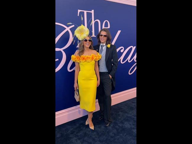 Elizabeth and Damian Hurley in the Birdcage at Melbourne Cup 2024