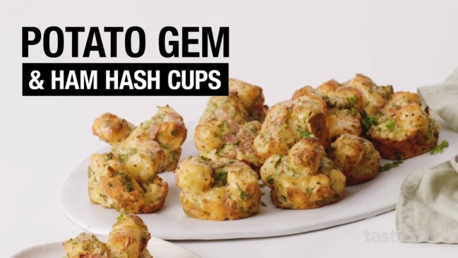 Potato gem and ham hash cups