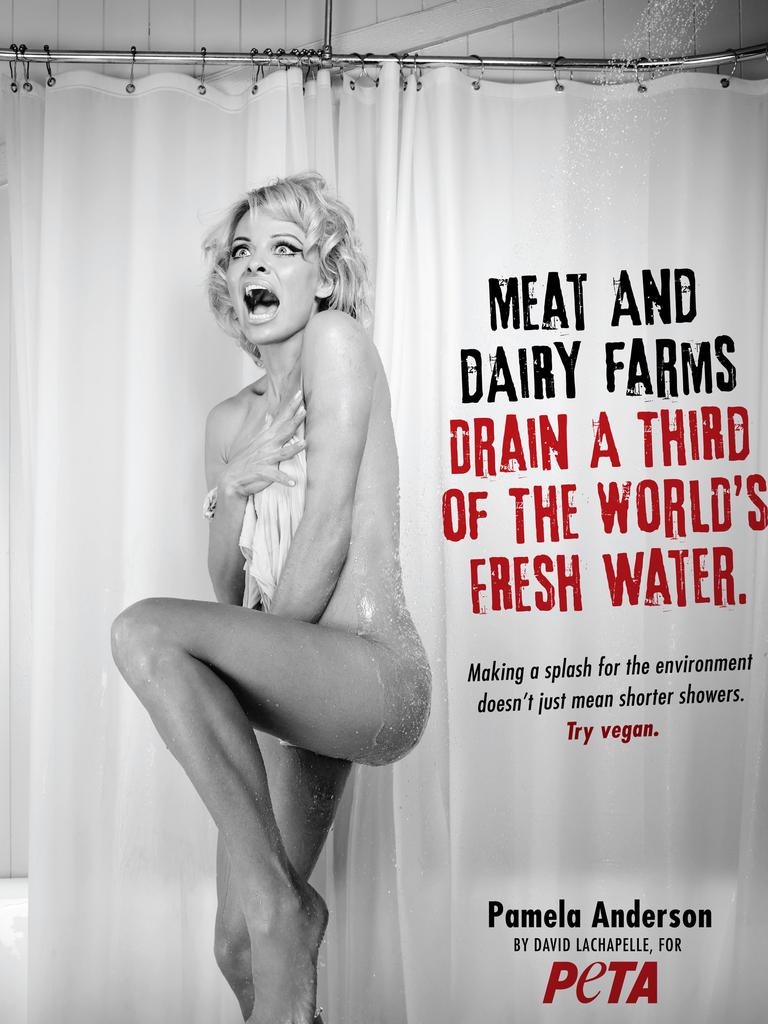 Pamela Anderson has stripped down in a Hitchcock-inspired ad for PETA