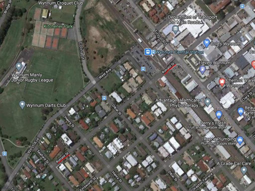 An aerial view of Ronald St, Wynnum where the body of a man was found in a house just after midday on Wednesday. Picture: Google Maps