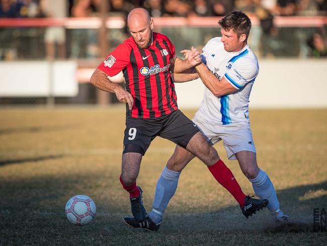 Burleigh Heads striker Matt Hilton (left). Picture: East End Digital