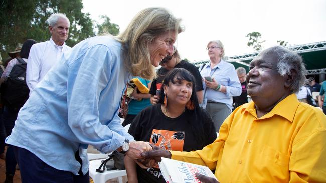 Yunupingu with US Ambassador Caroline Kennedy at the Garma Festival in 2022. Picture: Melanie Faith Dove / Yothu Yindi Foundation