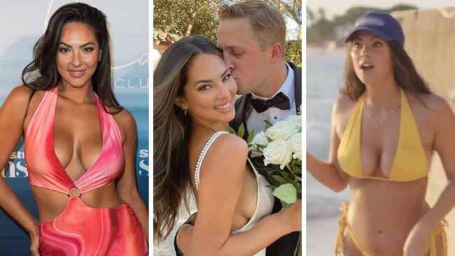 Christen Harper was thrilled for Jared Goff. Photo: Getty Images and Instagram/Sports Illustrated Swimsuit