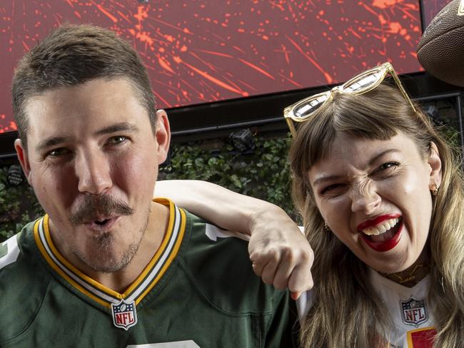 Ronnie Young, 30, Zach Stewart, 31, and Maree Ellard, 30 at The District at SkyCity ahead of Monday's Super Bowl. 6th February 2025 Picture: Brett Hartwig