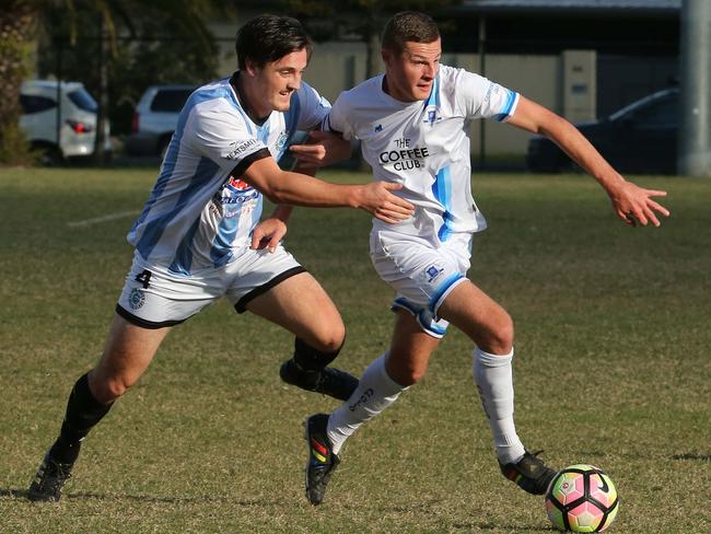 Surfers Paradise’s Brandon Gomez (right). Picture: Mike Batterham