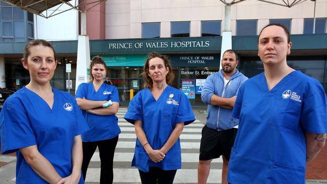 Nurses Stacey Smithers, Robyn Pavloudis, Lisa Barry, Simon Elmaleh and Bonnie Rowswell are not happy with the pay freeze.