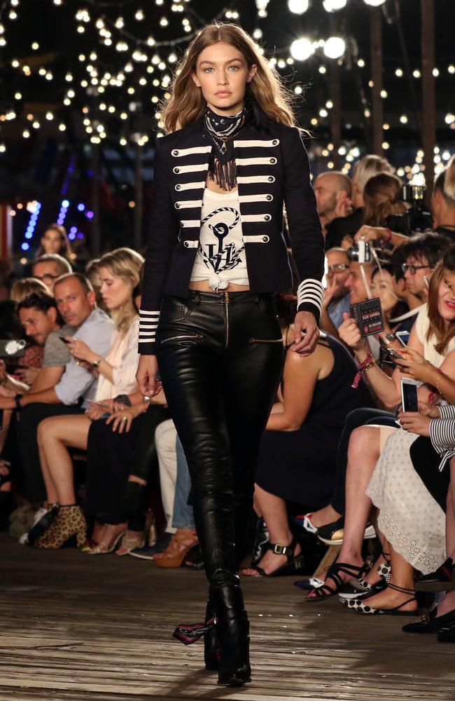 Model Gigi Hadid walks the runway during the Tommy Hilfiger fall 2016 collection presented at New York Fashion Week on September 9, 2016. Picture: AFP