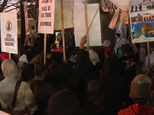 Protesters rally in favour of Palestine at Lakemba. It follows a Hamas attack on Israel. Picture: TNV