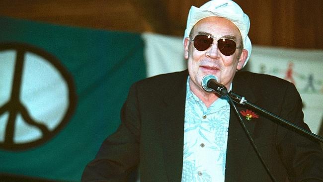 Larger than life ... Hunter S. Thompson pictured giving a speech during a peace rally against the Iraqi War. The journalist’s assistant has just released a book based on her time working for him. Picture: AP The Aspen Times, Paul Conrad