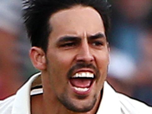 CANTERBURY, ENGLAND - JUNE 26: Australia's Mitchell Johnson celebrates after bowling out Ben Harmison of Kent during day two of the tour match between Kent and Australia at The Spitfire Ground, St Lawrence on June 26, 2015 in Canterbury, England. (Photo by Charlie Crowhurst/Getty Images)