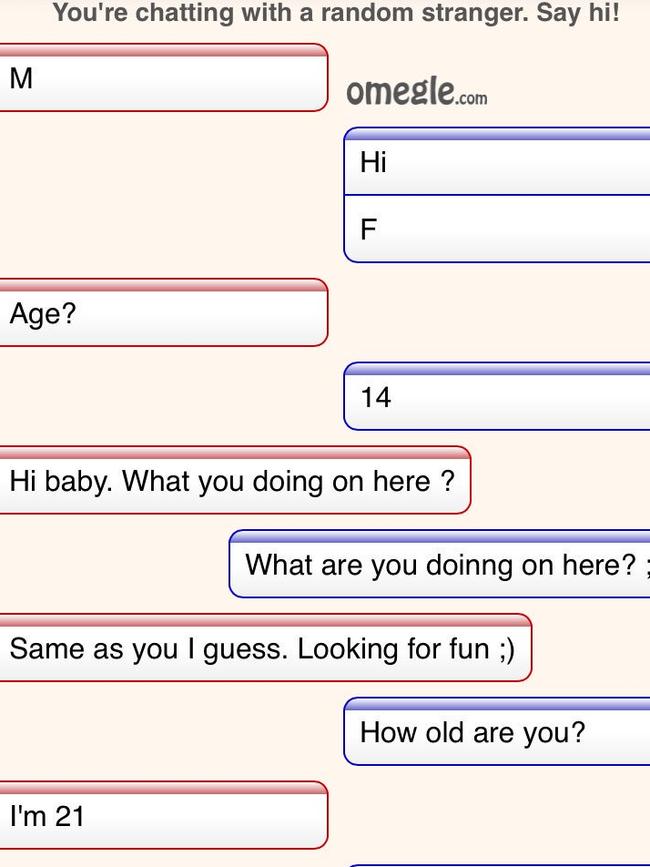 Screenshot shared on Twitter of an Omegle conversation. Picture: Supplied