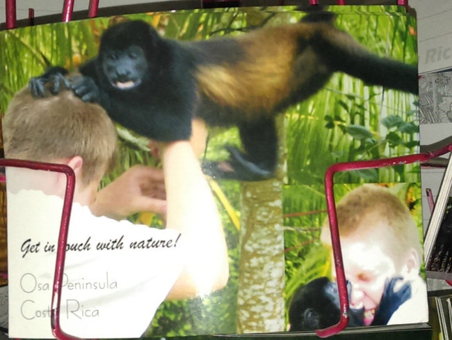 “When I was twelve, I was attacked by a howler monkey in Costa Rica. My Dad runs a tour and travel company down there, and I found this postcard on his rack.” Picture supplied to Awkward Family Photos.