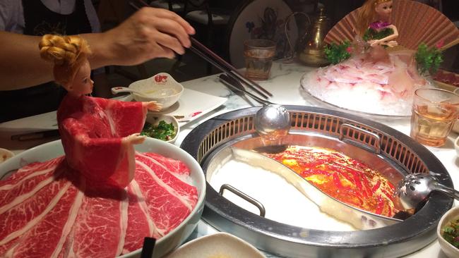 A classic Sichuan hotpot complete with a Wagyu meat and fish Barbie.