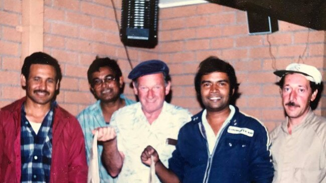 Clifford Palmer (centre) on a fishing trip in Queensland in the 1990s. On the far left is his stepson, Ralph Gray.