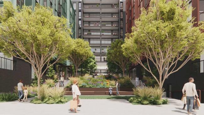 The senior housing apartment towers also include plaza areas on the street level and rooftop spaces for recreational activities. Picture: Studio SC