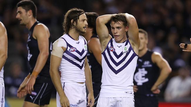 The Dockers are feeling Blue over an MCG ‘home’ game with Carlton. Picture: Michael Klein