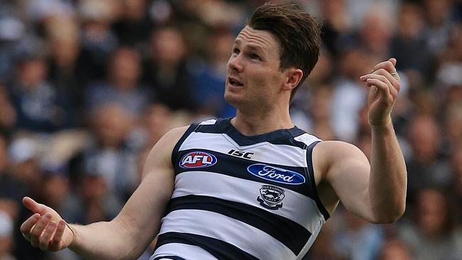 Patrick Dangerfield kicks a behind last week against Collingwood. Picture: Wayne Ludbey
