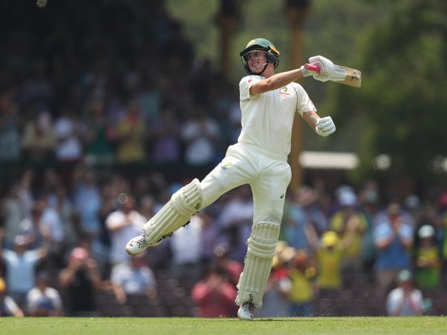 Marnus Labuschagne celebrates his maiden 200. Picture: Brett Costello