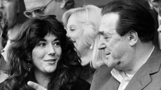 Robert Maxwell and his daughter Ghislaine at a football match in 1984. Picture: Staff/Mirrorpix/Getty Images