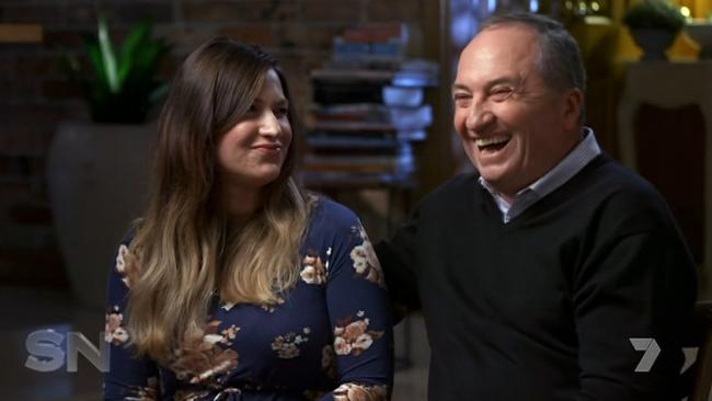 Screen grabs of Vikki Campion and Barnaby Joyce during their first interview since the birth of their baby - interviewed on Channel Seven’s Sunday Night program, 03 June 2018. Credit: Channel 7