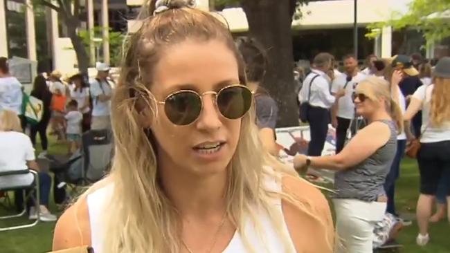 Adelaide AFLW player Deni Varnhagen at a protest against mandatory Covid vaccinations for SA Heath workers. Picture 7 NEWS