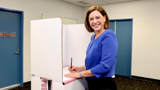 Townsville, Australia - NewsWire Photos October 31, 2020: Queensland opposition leader Deb Frecklington places her vote at Oonoonba State School on election day. Picture: NCA NewsWire / Sarah Marshall