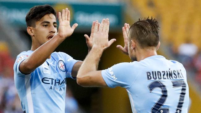 Daniel Arzani set up Marcin Budzinski. (AAP Image/Glenn Hunt)