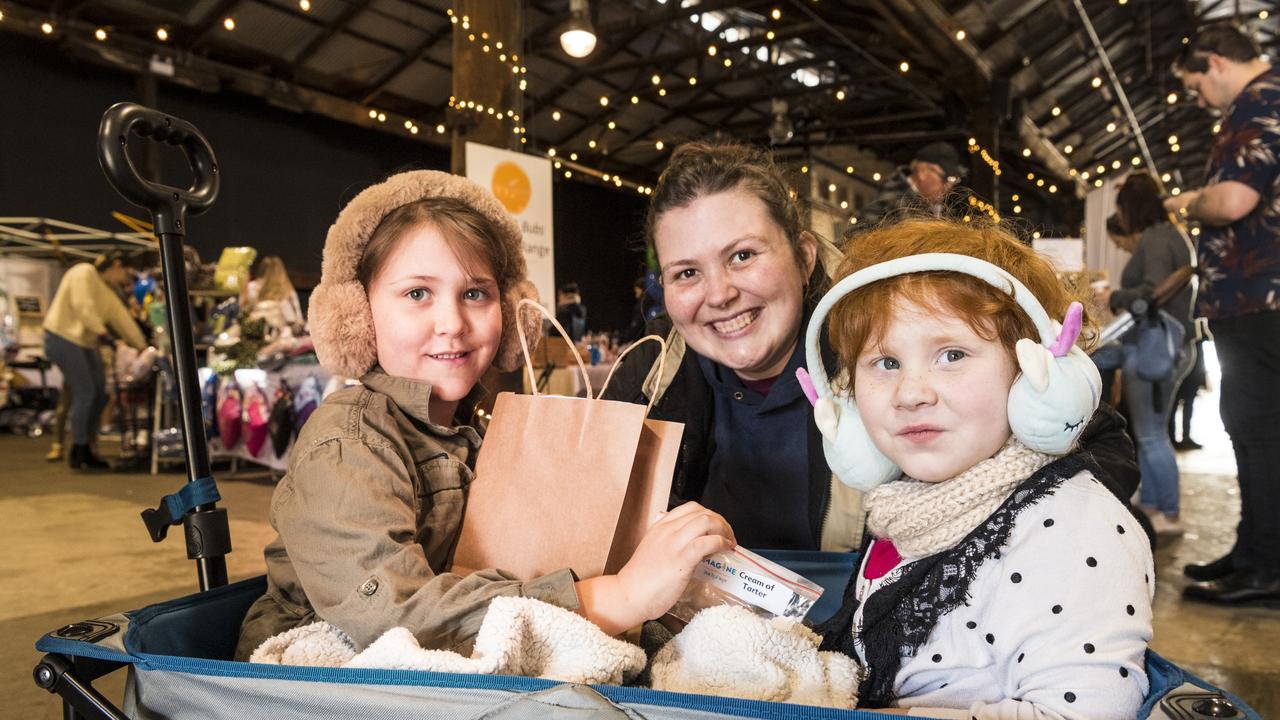 TRAVELLING IN STYLE: Getting a ride around the Mums and Bubs Expo are Theiadore (left) and Eleanorah Larkins with mum Isabelle Larkins at the Mills Precinct. Pictures: Kevin Farmer