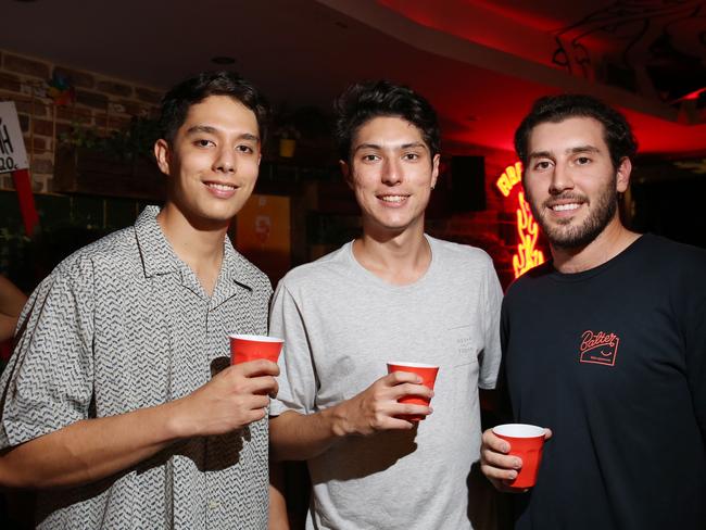 Bruce Jamieson, Anthony Greenhill and Josh Mulla celebrated New Year's Eve at The Courtyard on the Cairns Esplanade. Picture: Brendan Radke