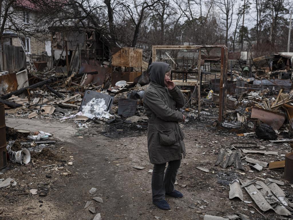 Olia, 53, stands next to destroyed constructions in her courtyard, on April 5, 2022 in Bucha, Ukraine. Picture: Alexey Furman/Getty Images