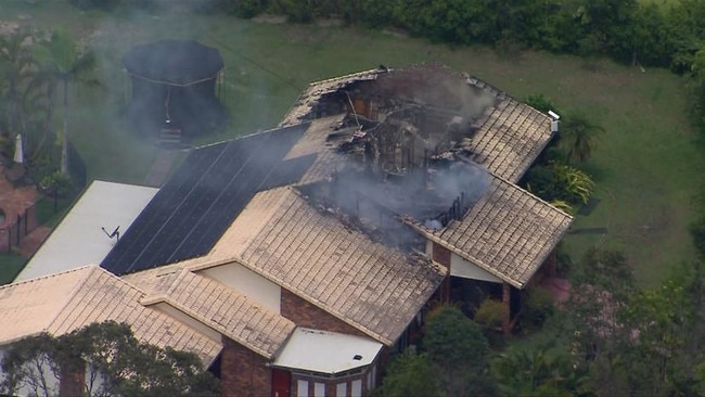 Emergency crews spent about 30 minutes trying to extinguish the blaze at the Gold Coast home. Picture: 7 News