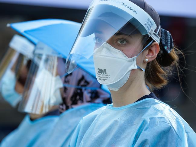 SYDNEY, AUSTRALIA - Newswire Photos AUGUST 11, 2021: Nurses are seen working at the Killara Covid-19 drive through testing clinic in Sydney. Picture: NCA Newswire /Gaye Gerard