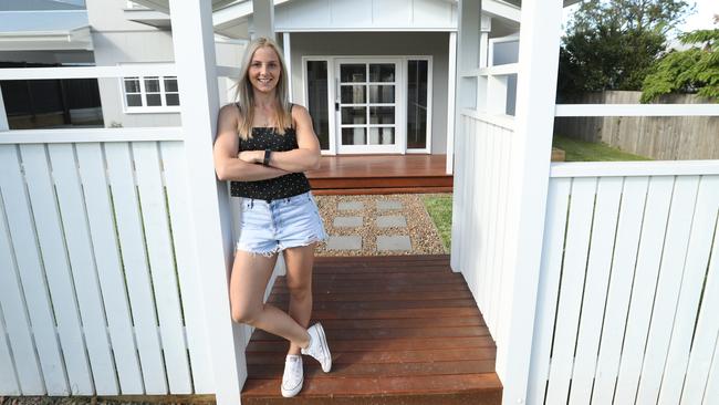 Jennifer Anderson, at a home for sale in Mount Gravatt, Brisbane, yesterday, says ‘the plan is to get a bargain’. Picture: Lyndon Mechielsen