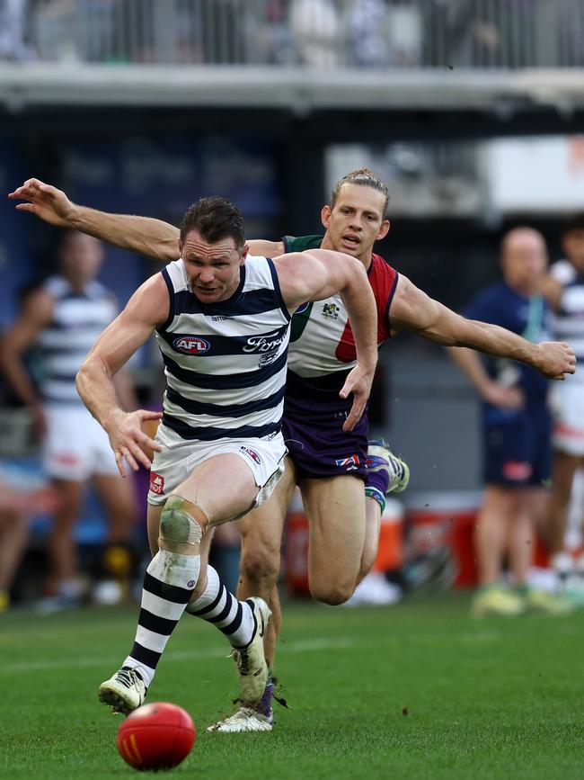 Patrick Dangerfield was a forward threat against the Dockers last year in Perth. Picture: Will Russell/AFL Photos via Getty Images.