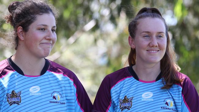 Coaches Chelsea Lenarduzzi and Tamika Upton at Keebra Park's Sports Fields. Photograph : Jason O'Brien