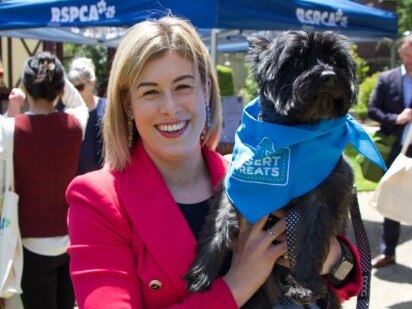 Liberal MP Jess Wilson with her Cairn Terrier, Audrey.