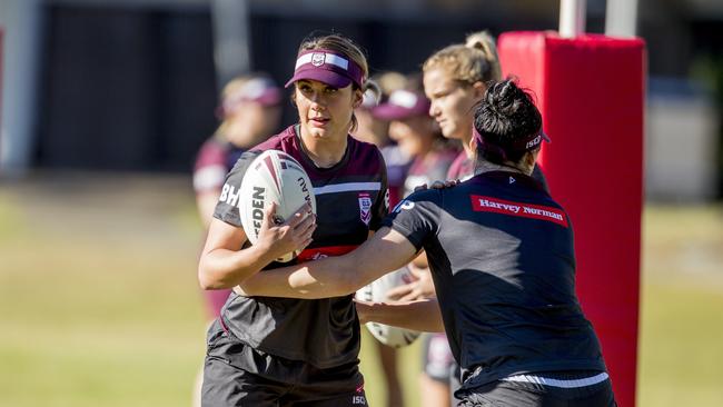 Queensland women's State of Origin player Jessika Elliston (with ball). Picture: Jerad Williams