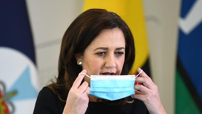 Premier Annastacia Palaszczuk during a press conference in Brisbane on Thursday. Picture: NCA NewsWire / Dan Peled.