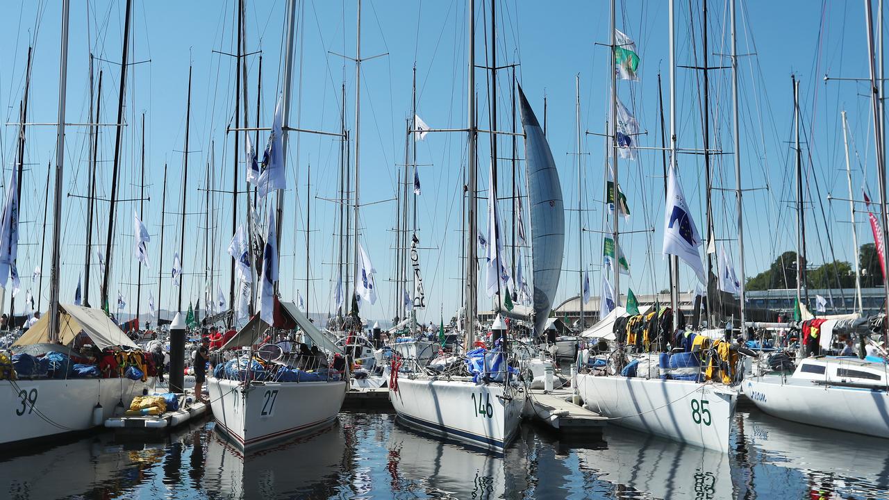 The race village in Hobart, which overlooks the dock, will be closed to the public this year.