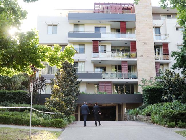 The apartment block where the woman’s body was found. Picture: Richard Dobson