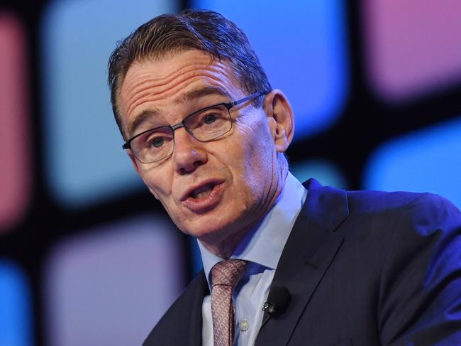 BHP Chief Executive Officer Andrew Mackenzie addresses the Australian Financial Review Business Summit in Sydney, Tuesday, March, 6, 2018. (AAP Image/Dean Lewins) NO ARCHIVING