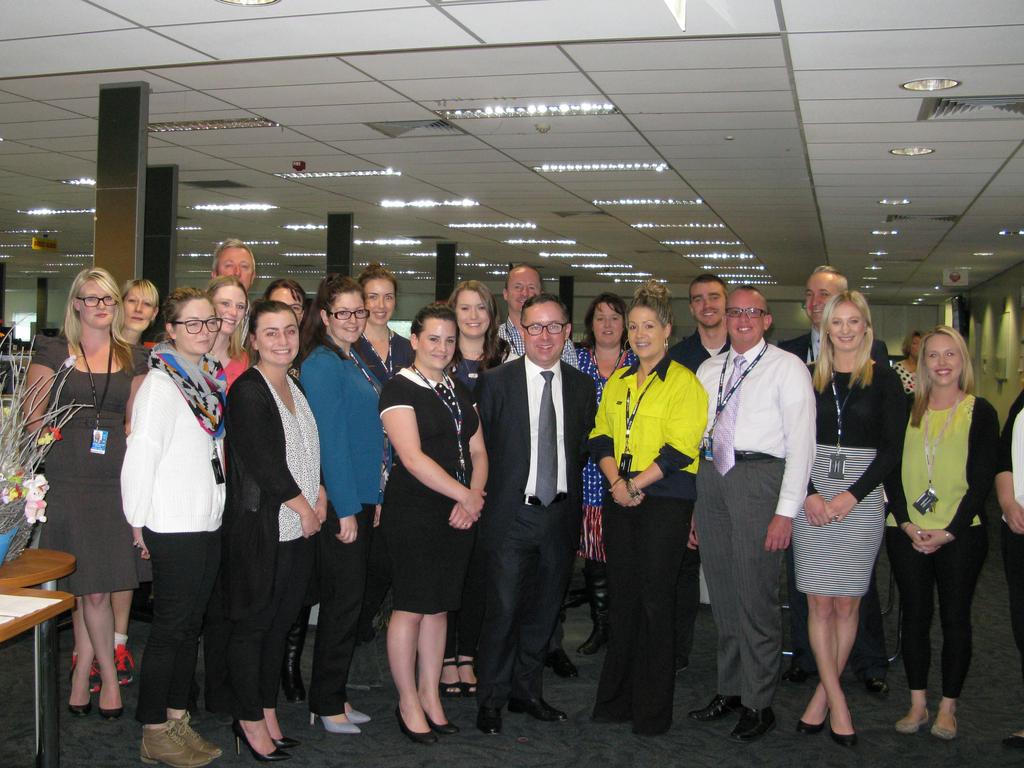 Qantas CEO Alan Joyce visiting the Hobart call centre back in 2015.