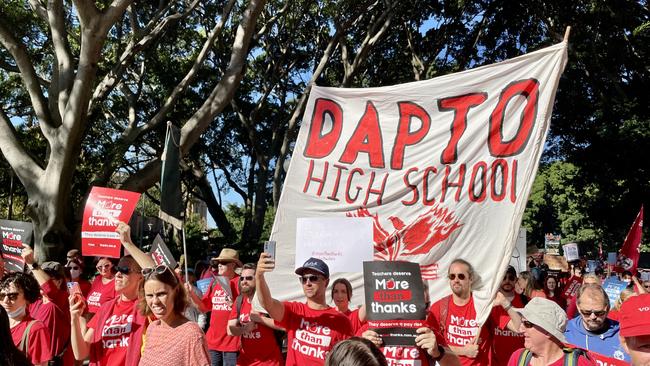 Around 20 teachers from Dapto High School attended the rally. Picture: Dylan Arvela