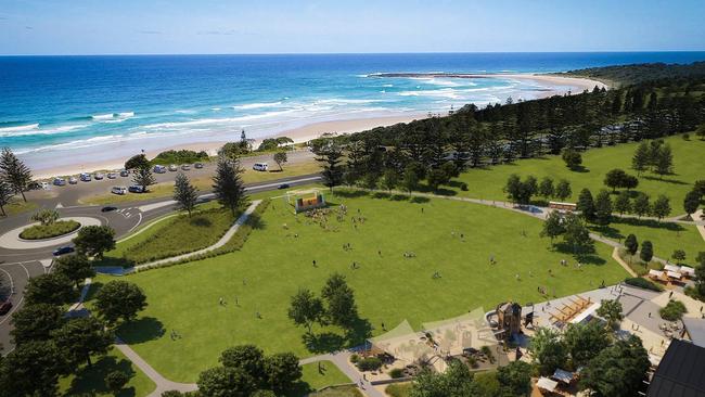 An artist's render of parklands and the new roundabout at the Aureus development at Skennars Head.