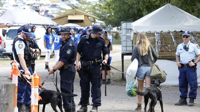 Police presence at the Secret Garden music festival at Camden. Police were checking cars and people upon entry for drugs. Picture: David Swift.