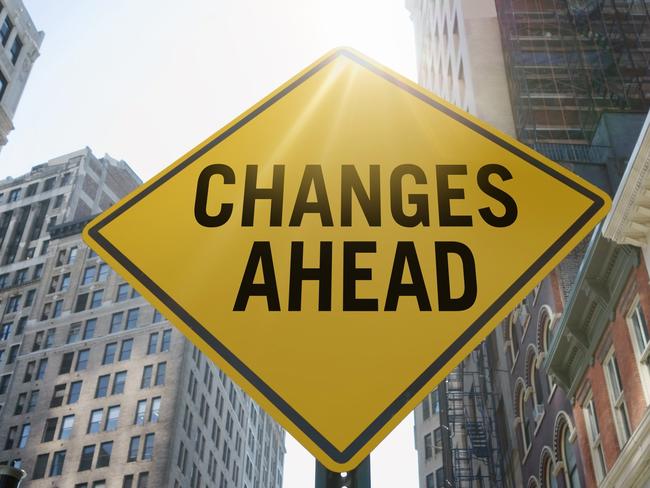 "Changes ahead" traffic sign in city