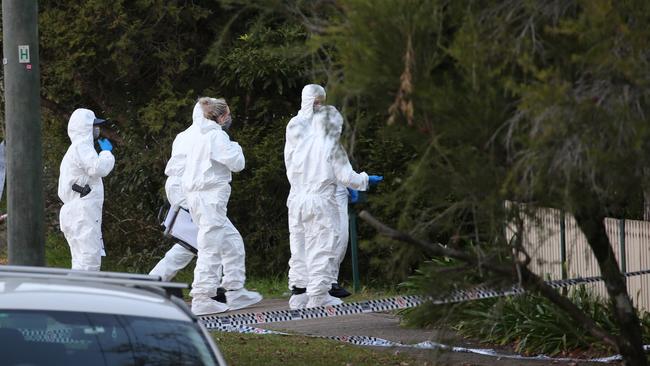 Police at the scene of a double murder in West Pennant Hills. Picture: John Grainger.