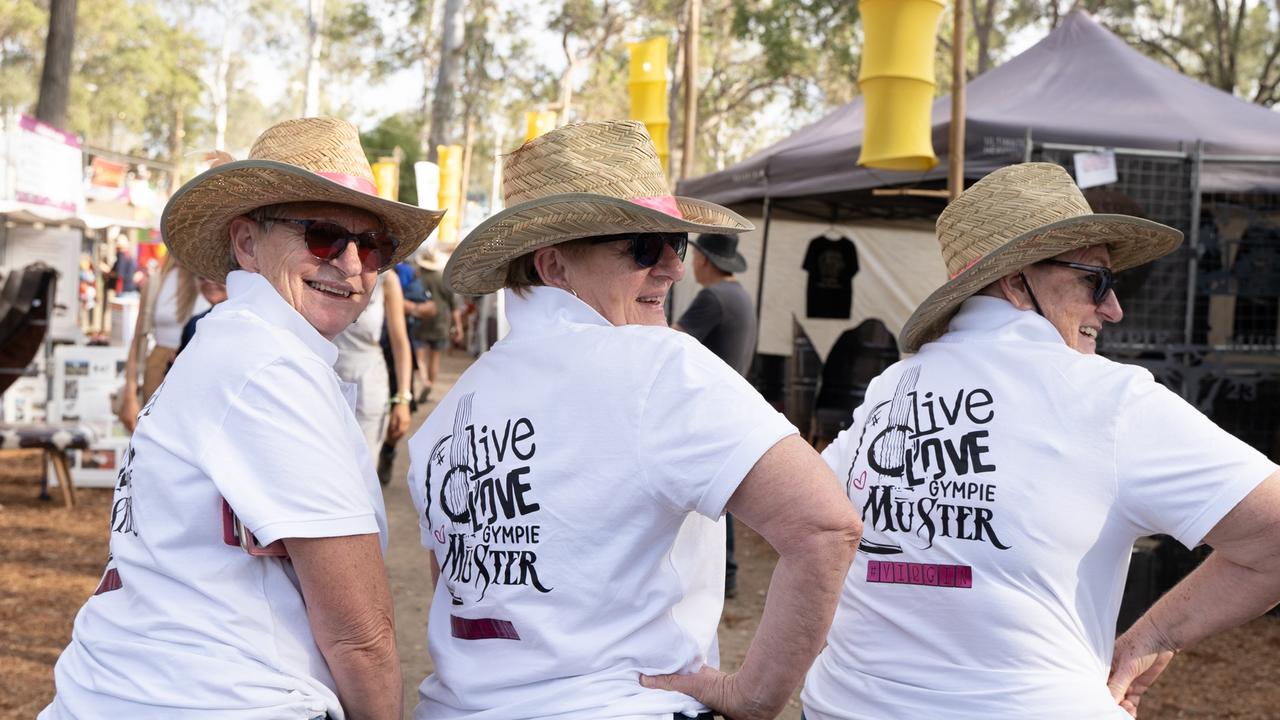 Dianne Scutt, Carol Middlebrook and Kay Quirk at the 2023 Gympie Music Muster. August 24, 2023. Picture: Christine Schindler