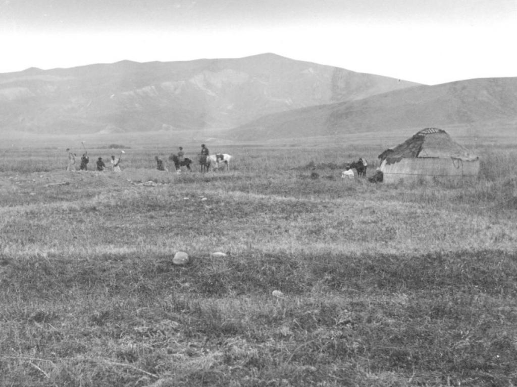 The excavation of the KaraDjigach site, in the Chu-Valley within the foothills of the Tian Shan mountains of Kyrgyzstan in August 1886. Picture: A.S. Leybin/AFP